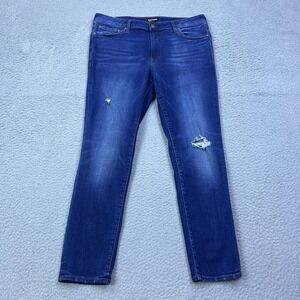 Express Mens Hyper Stretch Jeans 36x30 Blue Slim Denim Dark Wash Distress Preppy